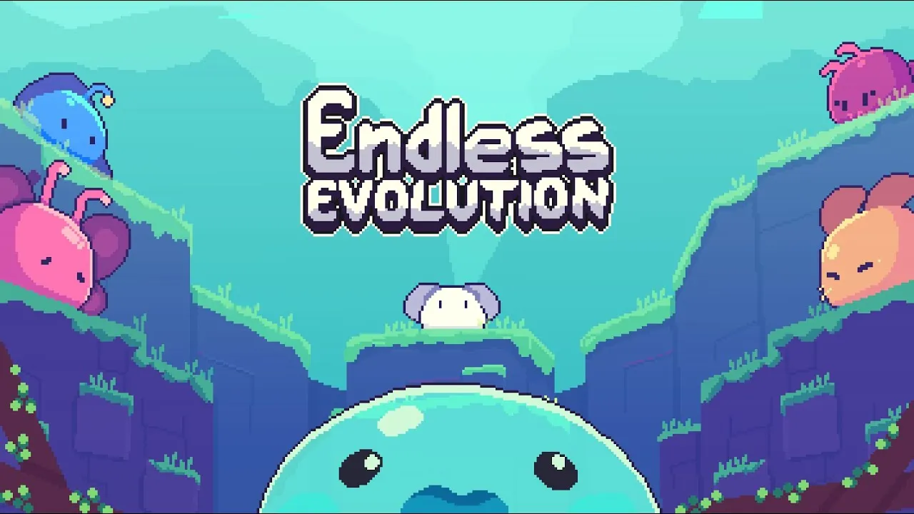 Endless Evolution cover art featuring a slime character in a colorful platforming world