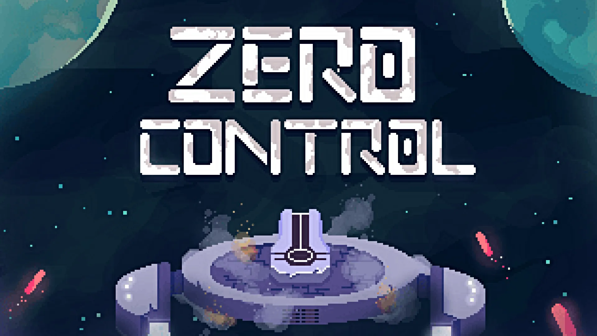 Zero Control title art showing the player ship in a chaotic combat setup