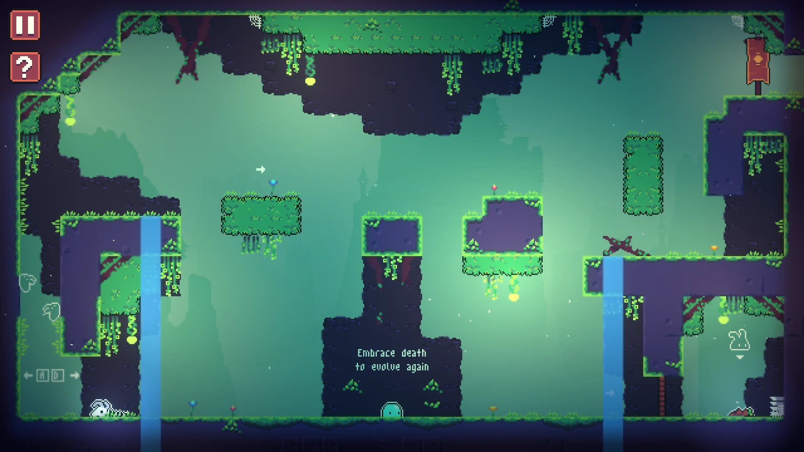 Gameplay from the original jam build showing slime-based puzzle platforming